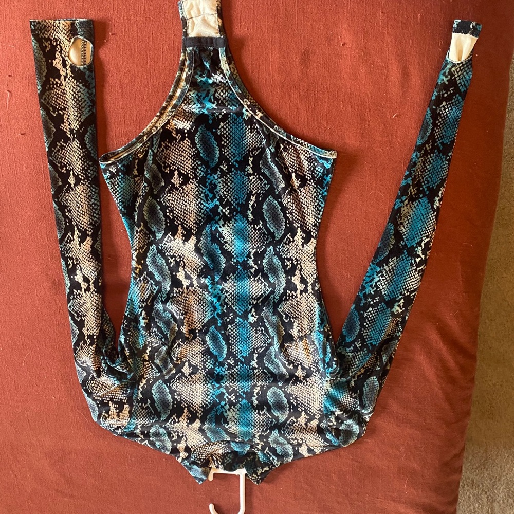 Velvet snakeskin long sleeve bodysuit